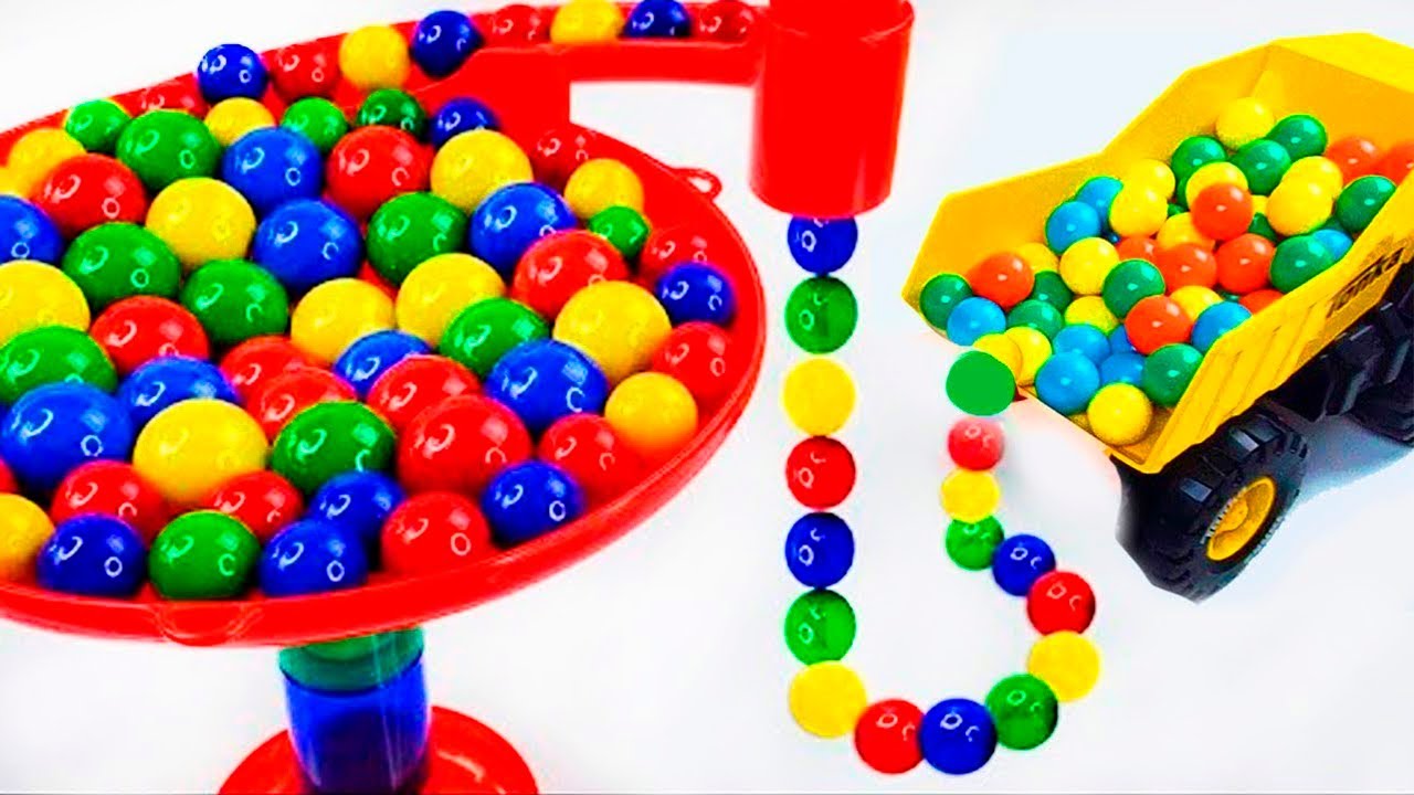 Marble Run Race ☆ HABA Slope & Retro Makita Truck, Excavator, Garbage Truck, Dump Truck, Ambulances