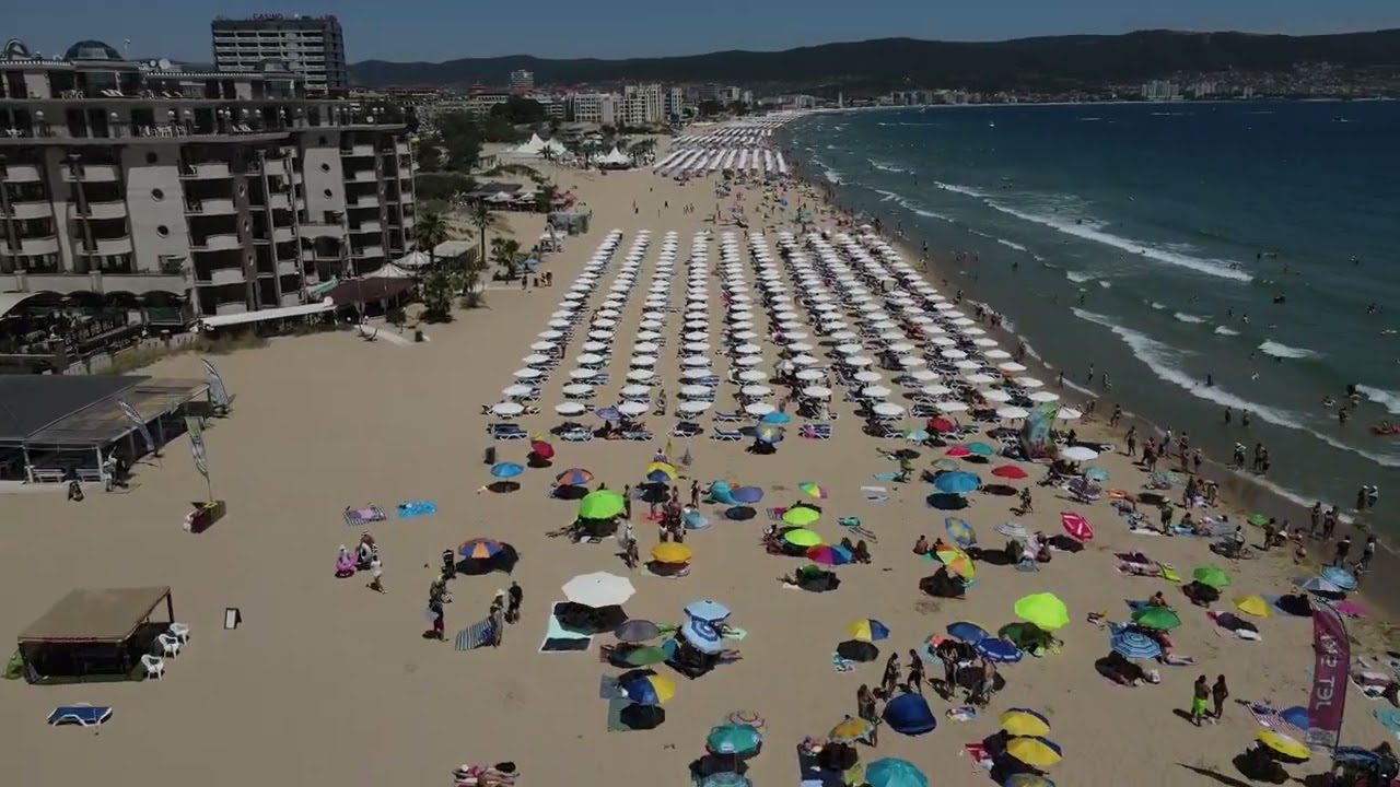 Плаж "Слънчев бряг Централен"- обзор с дрон. Beach "Sunny Beach Central" - drone overview.