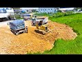 Operating Skills Bulldozer D31p Working, Dump Truck Unloading