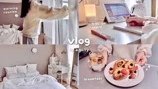 7 AM Morning Routine ☁️ cozy & productive✍️ simple breakfast , housework, walking, gel nails