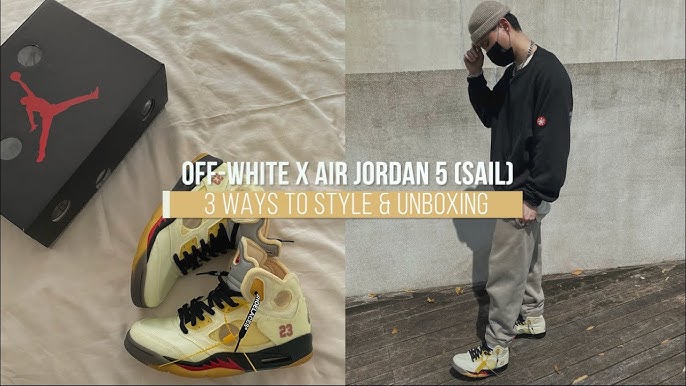 JORDAN 5 x OFF WHITE SAIL ON FOOT Review and FOG Essentials