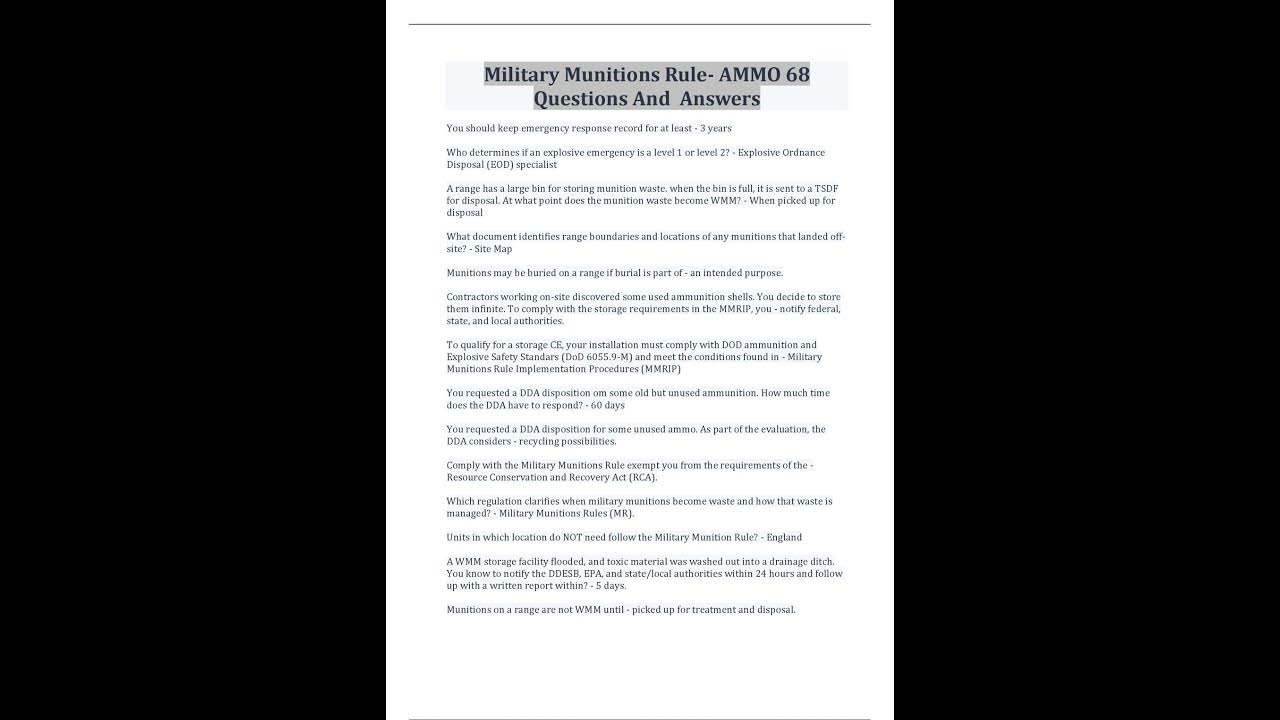 Military Munitions Rule AMMO 68 Questions And Answers - YouTube
