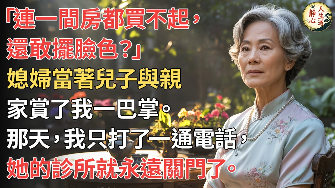 【我66歲】媳婦當著兒子與親家怒罵：「連一間房都買不起，還敢擺臉色？」說完竟賞了我一巴掌。那天，我只打了一通電話，她的診所就永遠關門了。
