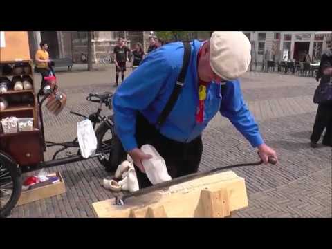 Making klompen (wooden shoes), Delft, Netherlands