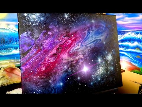 Acrylic Galaxy pour painting with stars and a nebula art