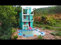 Building Beautiful Swimming Pool With Fire Pit Around Pool For Rainy season In Forest