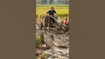 Awesome a farmer man drives a tractor vs a big snake in rice field 😢 #videos #viralreels