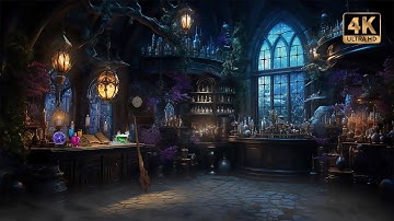 Magical Potion Room Ambience with Rain, Thunder & Bubbling Cauldrons | 4K 🧙‍♀️⚡🧪