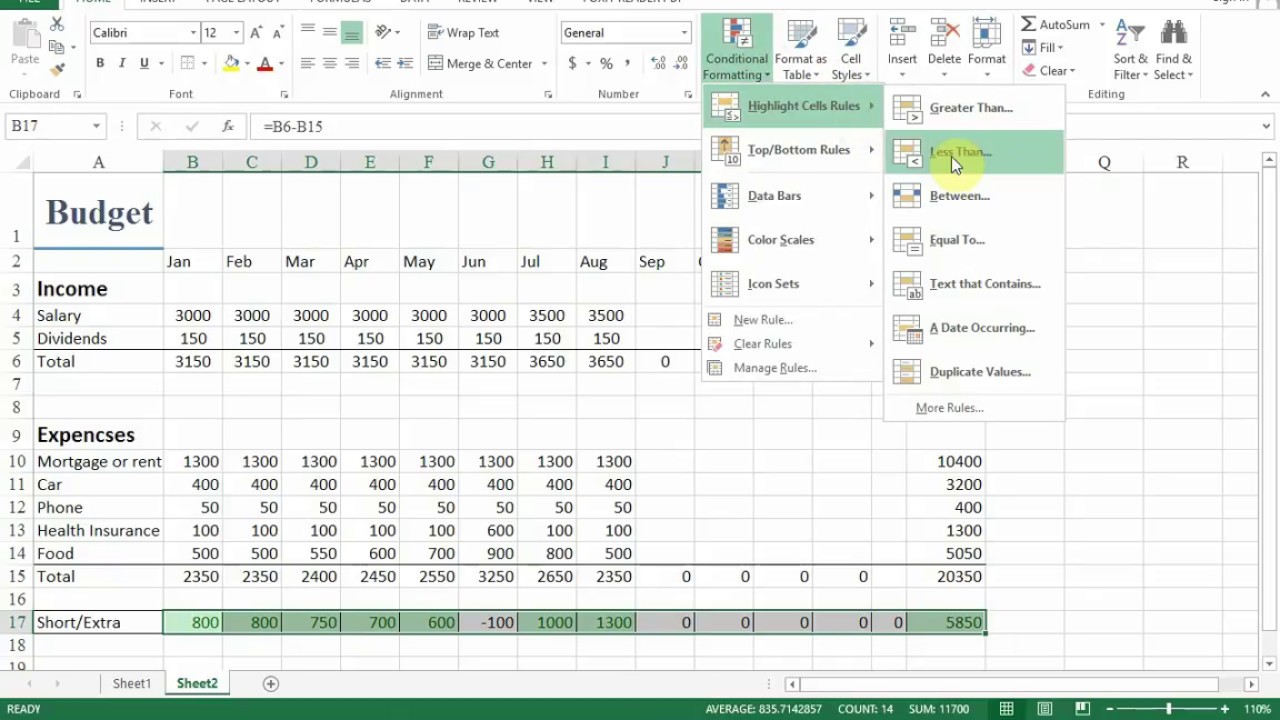 How to create a budget on excel