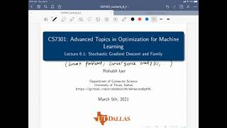 Optimization in Machine Learning: Lecture 6.1 (Stochastic Gradient Descent)