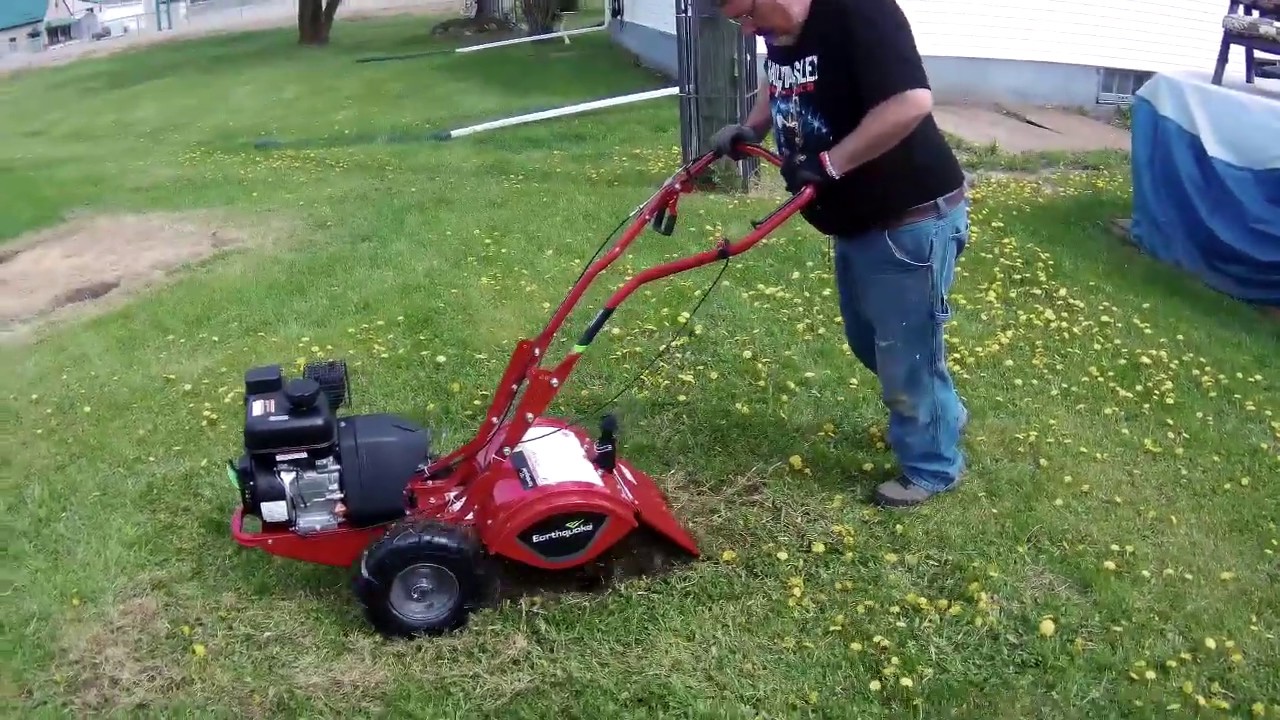 EARTHQUAKE  Victory Rear Tine Tiller RIPPIN UP SOME DIRT