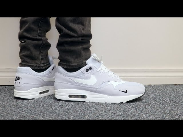 NIKE AIR MAX 1 GREY/PURE PLATINUM MINI-SWOOSH ON FEET--Budget Shoe of the  month! - YouTube