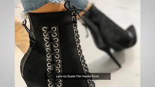 Lace-Up Eyelet Thin Heeled Boots