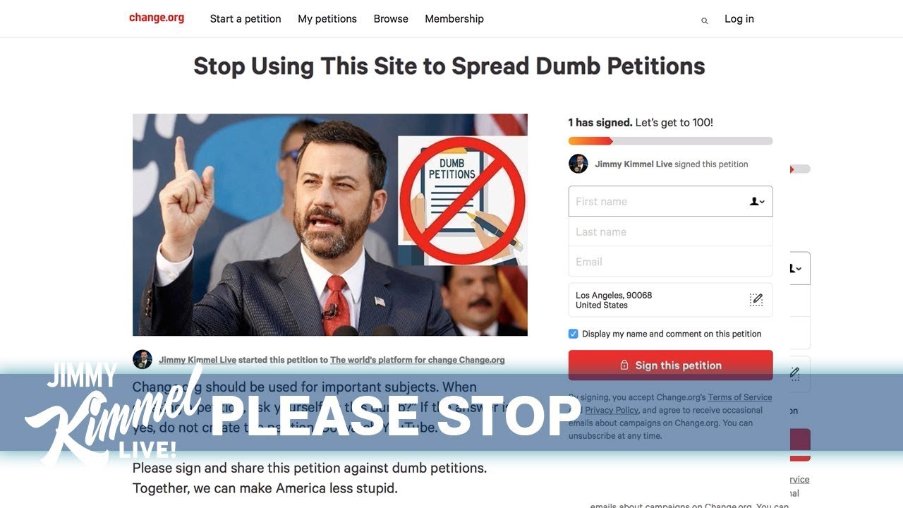 Jimmy Kimmel Against Dumb Petitions