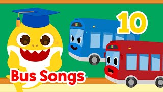 FUN Bus Songs | 10 Little Buses, Wheels on the Bus + | 15Minute Learning with Baby Shark