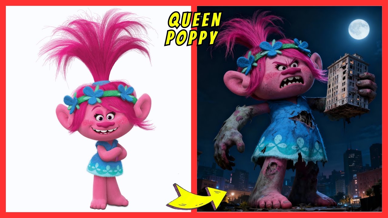 🎶 ПЕРСОНАЖИ ФИЛЬМА «ТРОЛЛИ» В ОБЛИКЕ БОЛЬШИХ ГИГАНТСКИХ ЗОМБИ 🌸🌙😱