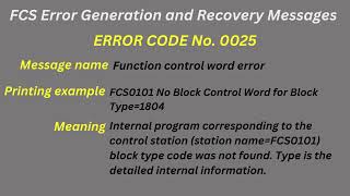 FCS Error Generation and Recovery Messages, Error 0025 by Instrumentation & Control 59 views 2 months ago 49 seconds