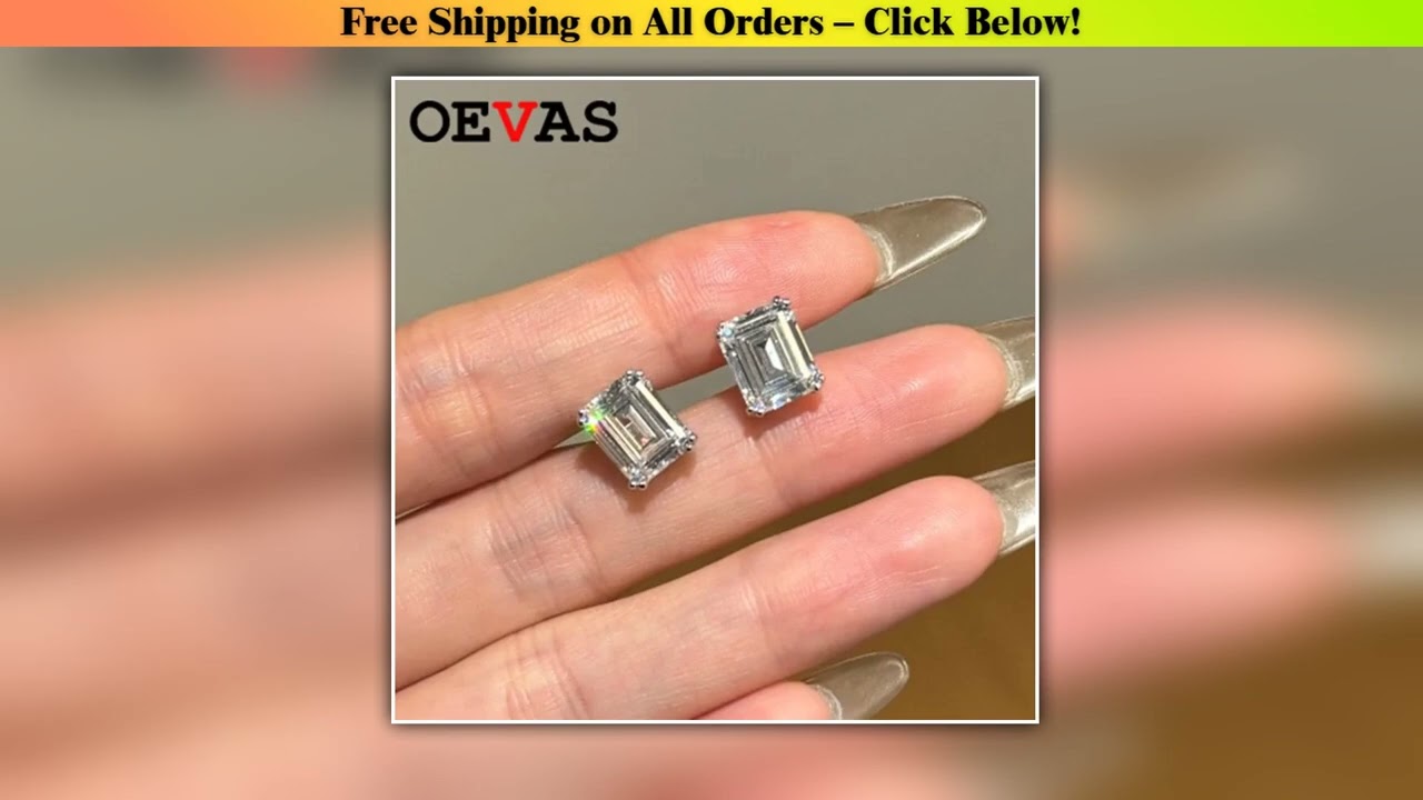 OEVAS 100% 925 Sterling Silver Stud Earrings For Women Sparkling 8*10mm High Carbon Diamond