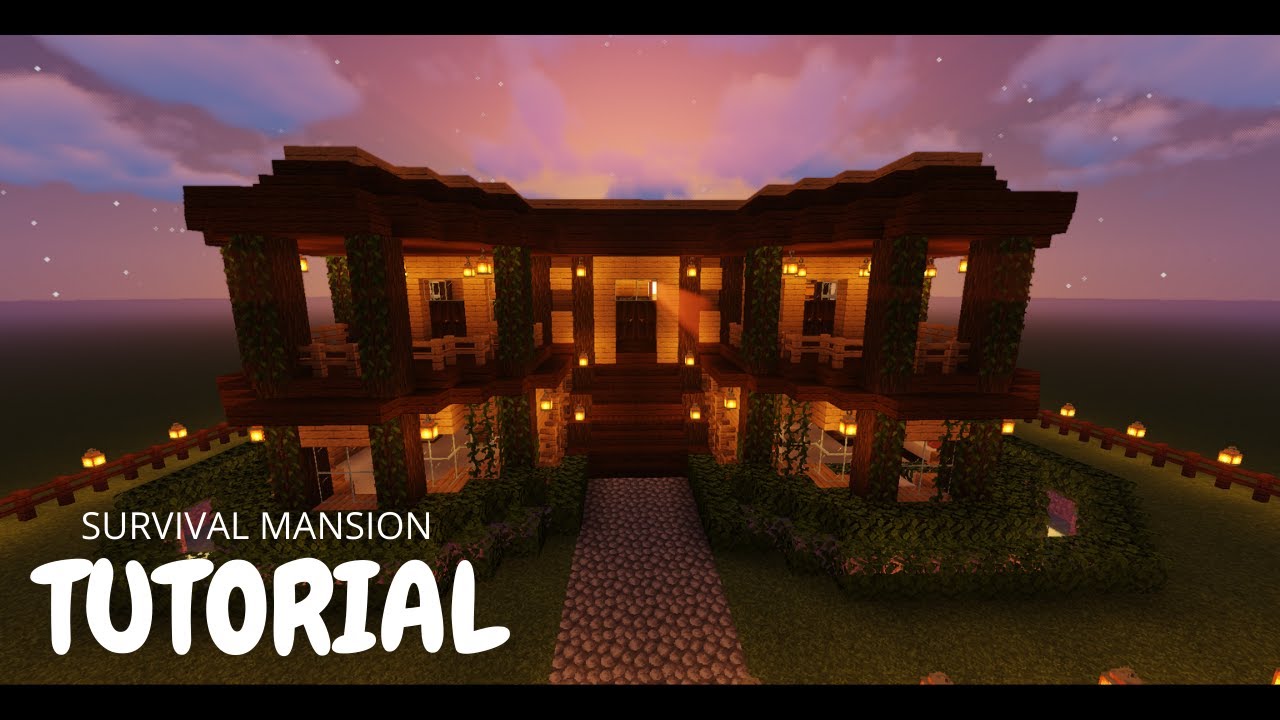 How To Build A Wooden Survival Mansion in Minecraft | BUILD TUTORIAL #1 ...