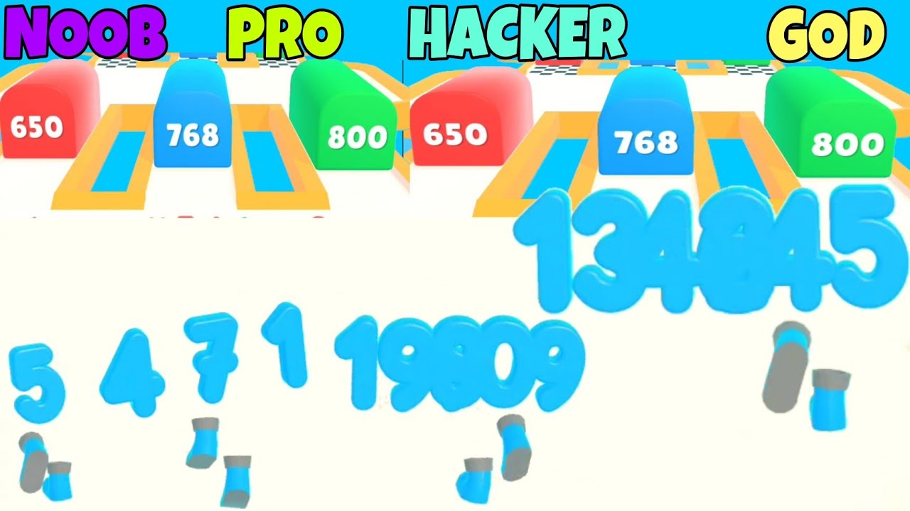 NOOB VS PRO VS HACKER VS GOD : Number Race 3D All levels 