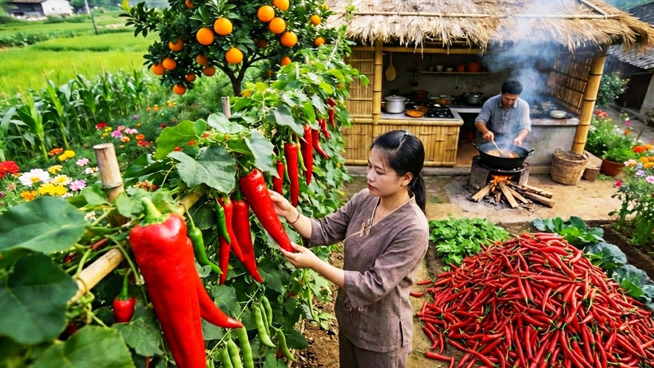 Country Life: Gardening, Harvesting Fresh Chili Peppers & Cooking an Extra Spicy Traditional Hot Pot