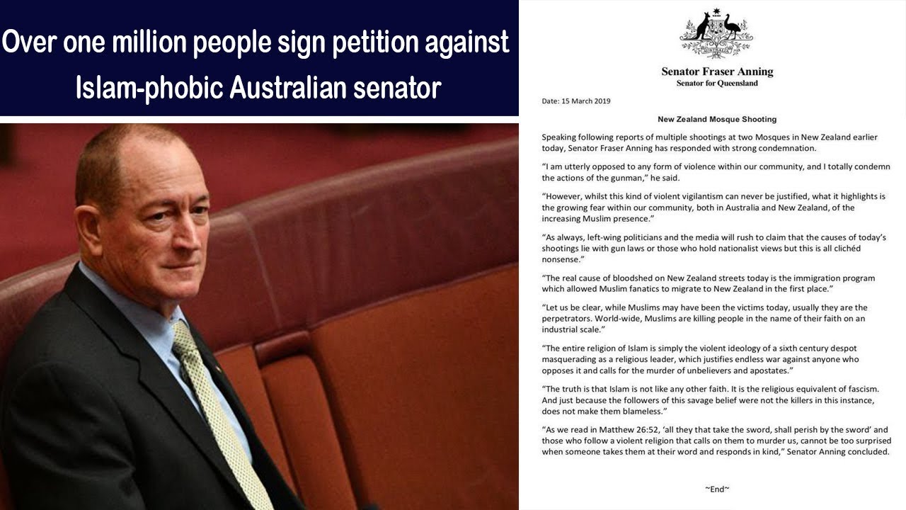 Over one million people sign petition against Islam-phobic Australian senator