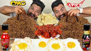 SPICIEST GHOST PEPPER NOODLES, NUCLEAR FIRE CHICKEN, MOMOS & FRIED EGGS MUKBANG (Ep-559)