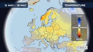 Monthly temperature forecast for Europe 24/4/2025