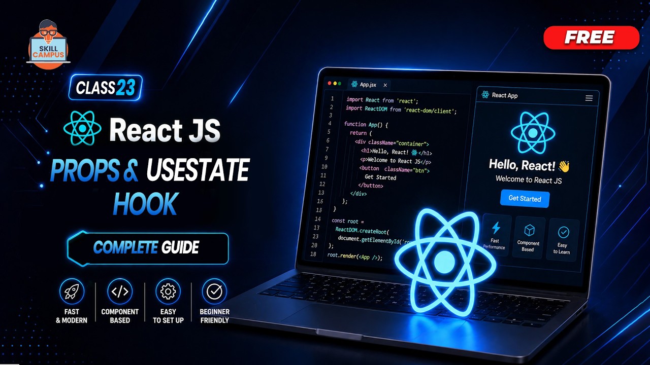 Class 23 - React Props & useState Hook Explained | Complete Guide with ...