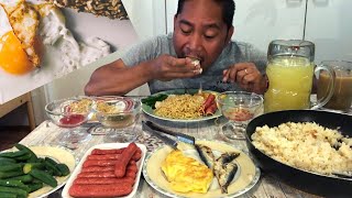 PINOY ALMUSAL!!! Filipino Food. Mukbang. Breakfast. Sinangag, Tuyo, Hotdog, Pritong itlog, atibapa!