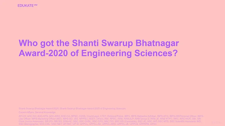 Who got the Shanti Swarup Bhatnagar Award-2020 of Engineering Sciences?