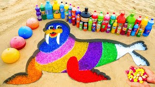 How to make Rainbow Walrus with Orbeez, Coca Cola, Monster, 7up, Mtn Dew vs Mentos &amp; Sparkling water