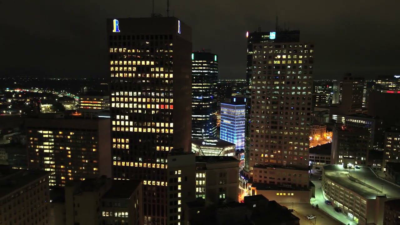 Shots of Downtown Winnipeg at night | November 2024 | CBC Drone team