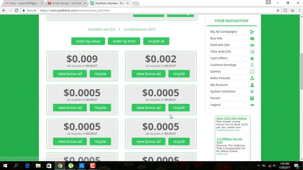 Paidverts Earn Free Per Day Online $0 56468 $0 58473 in 2017