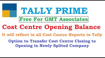 Cost Centre Opening Balance in Tally Prime | Opening for Cost Centre in Tally | Tally Company Split