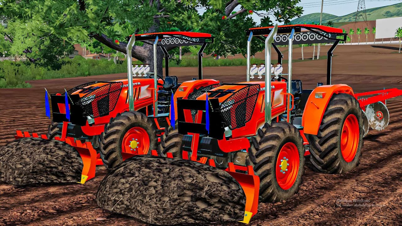 ขับรถไถท่อลั่นๆดันดินถางป่าปรับพื้นที่2ไร่ด้วยคูโบต้าM7040 Farming simulator 19
