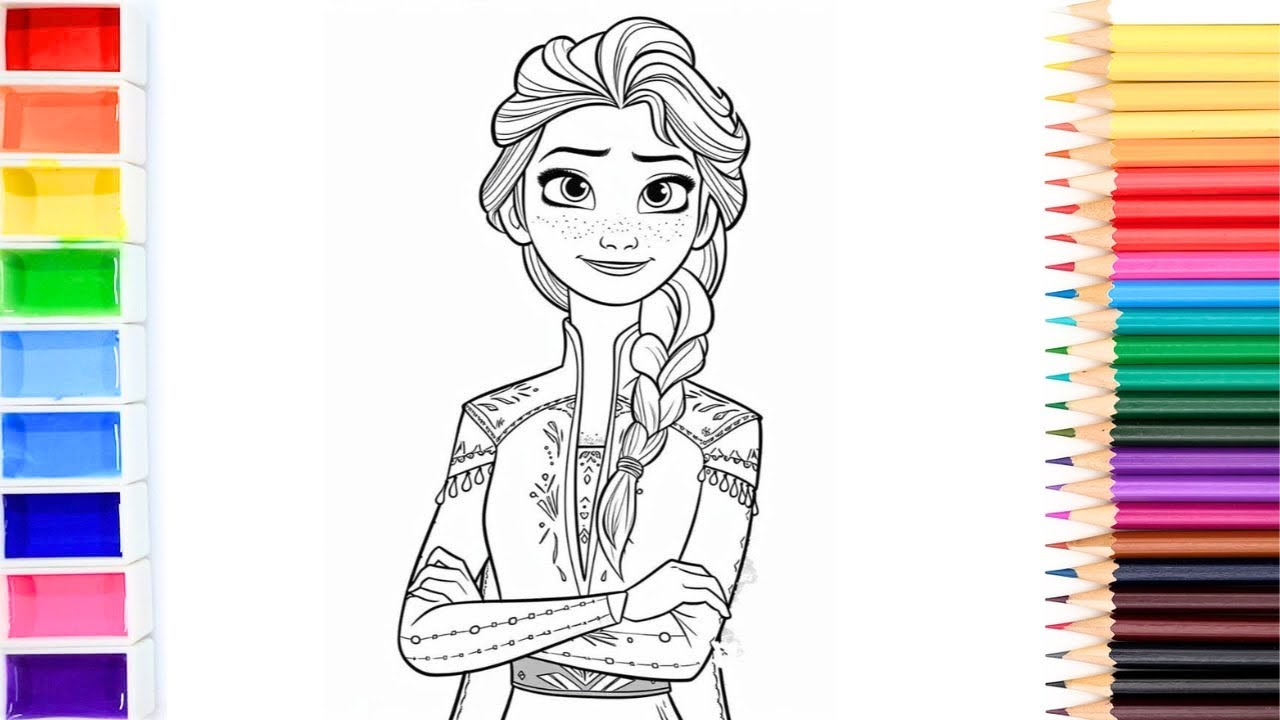 Раскраска «Принцесса Эльза из мультфильма «Холодное сердце»» для детей и малышей || Простой урок ...