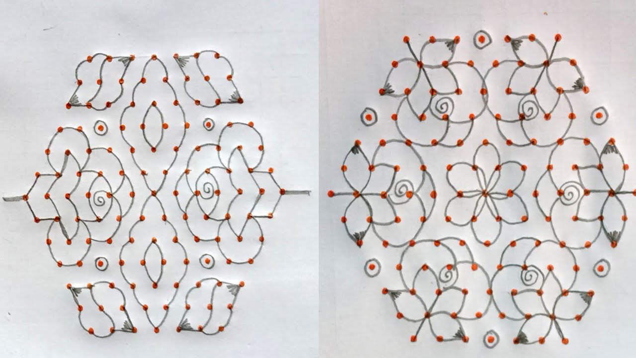 13*7 middle dots rangoli/ daily rangoli/ beautiful rose flower rangoli design