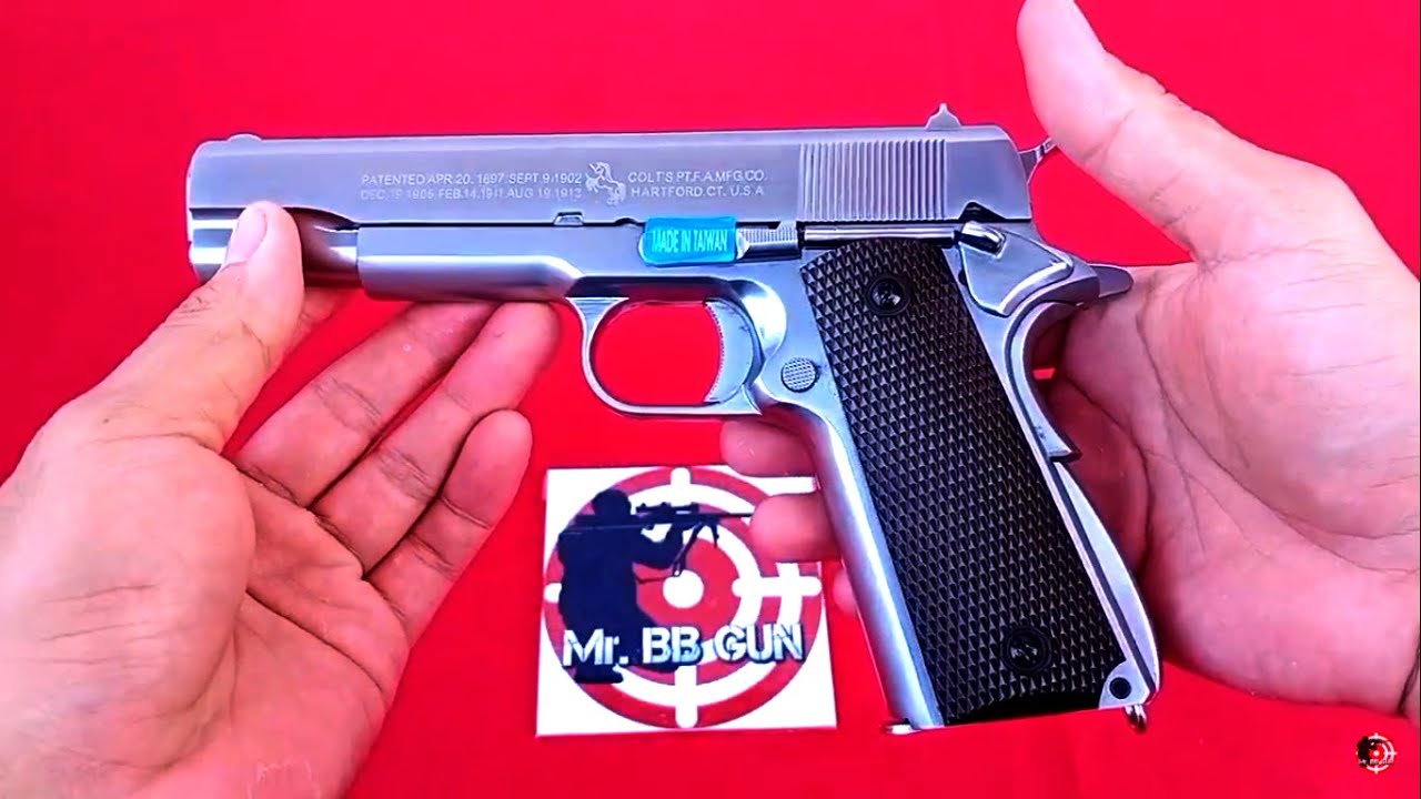 ปืนบีบีกันอัดแก๊ส m1911 สีเงิน ตัวท๊อป Mr. BB GUN