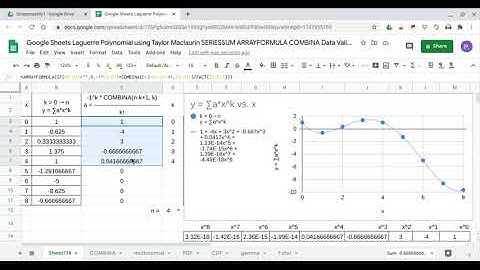Google Sheets Laguerre Polynomial using Taylor Maclaurin SERIESSUM ARRAYFORMULA COMBINA LINEST