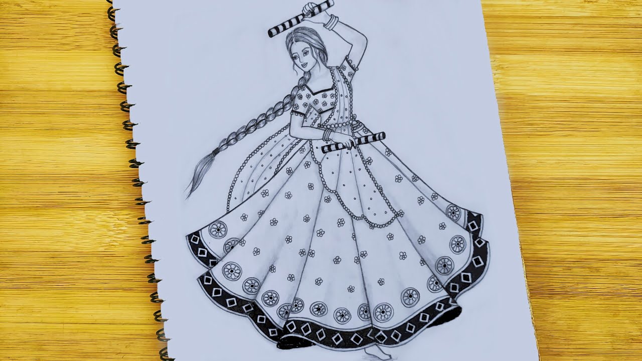 How to Draw a Girl With Dandiya ll Traditional Girl Drawing ll Dandiya Dance ll Navratri