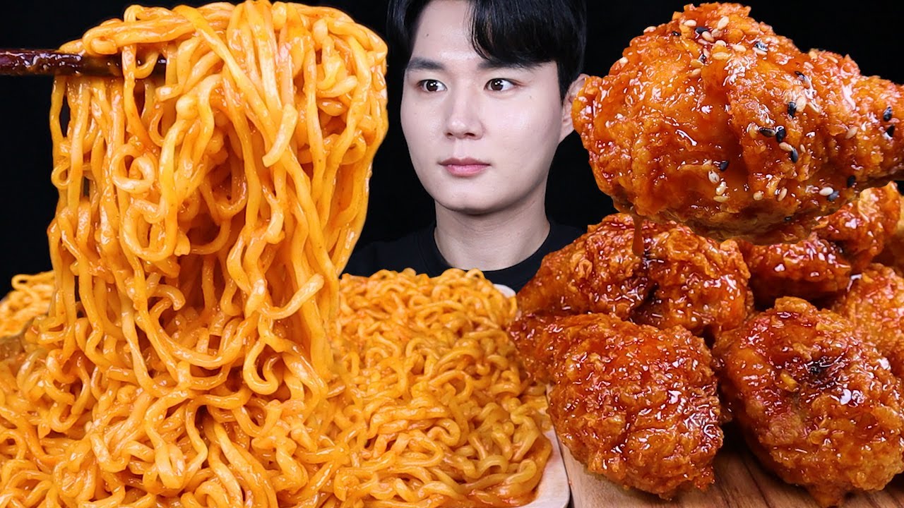 할라피뇨 치즈 불닭볶음면 양념치킨 치킨 먹방ASMR MUKBANG SPICY FIRE NOODLES & FRIED CHICKEN ラーメン チキン eating sounds