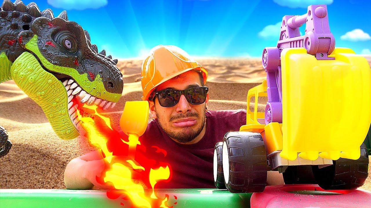 Dinosaurio Rex vs Camión de juguete. Juegos con arena. Camiones para niños  en español latino - YouTube