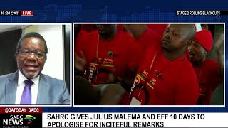 SAHRC gives Julius Malema and EFF 10 days to apologise for inciteful remarks