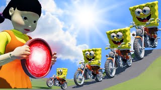 Big \& Small SpongeBob on a motorcycle vs Portal Trap | BeamNG.Drive