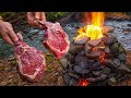 Insanely Juicy Tomahawk Steaks Fire-Cooked in a Handmade Stone Oven 🌿🔥 #food #cooking