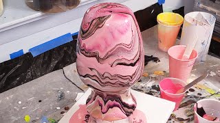 PINK GOLD & BLACK TREE RING PAINT POUR ON A VASE - Paint Pouring On Glass Vase - Acrylic Paint Pour