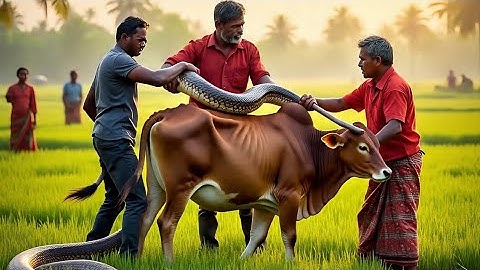 Heroic Rescue Team Saves Lonely Cow from Deadly Giant Python 🐍