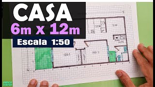 🏡📐 Cómo dibujar el plano de una casa 6m x 12m 📏🏡