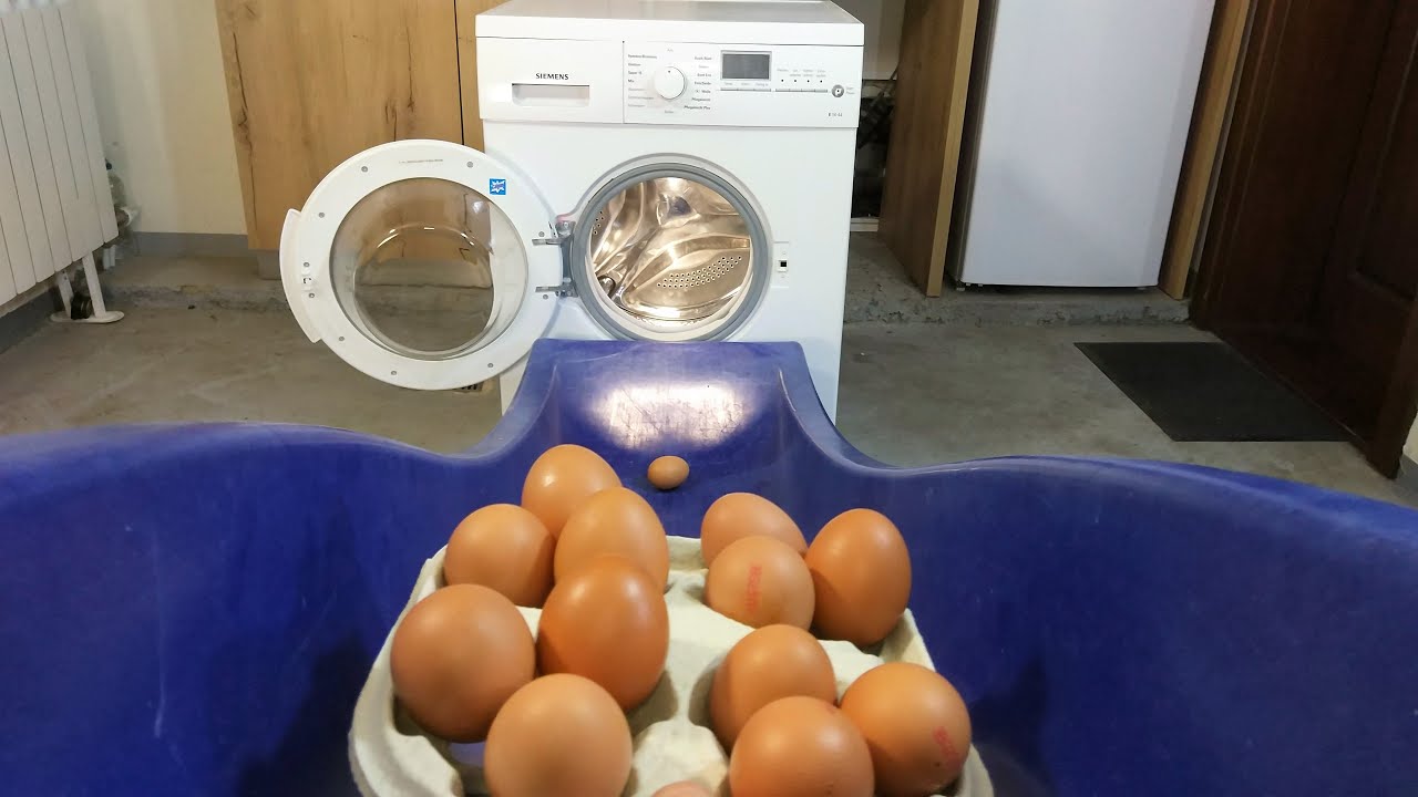 Experiment Dropping eggs down a slide in a Washing Machine YouTube